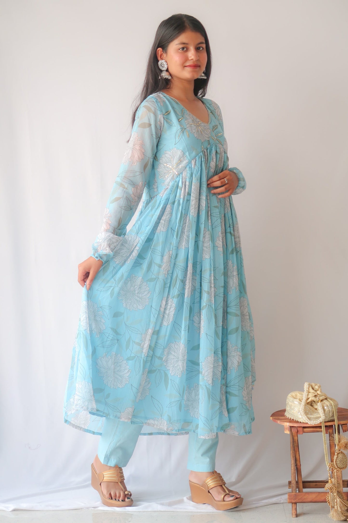 Aasmani Rang Anarkali Suit Set