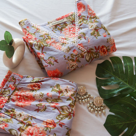 Cloudy Blooms Slim Fit Suit Set - Sukoon 10.0